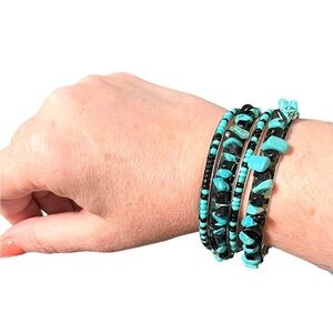 Turquoise & Black Chip Bead Bangles Set of 4